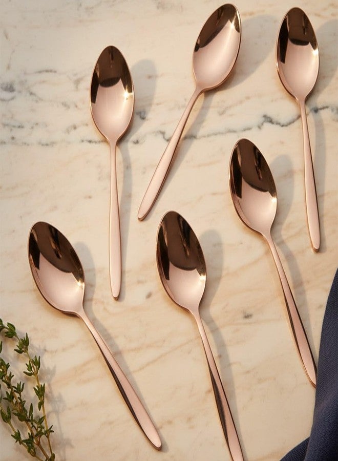 BLACKCARROT Rose Gold 304 Grade Stainless Steel Dinner Spoons - Set of 6 | Food-Grade Steel Spoons for Home & Kitchen | Elegant Dining Utensils - Image 2